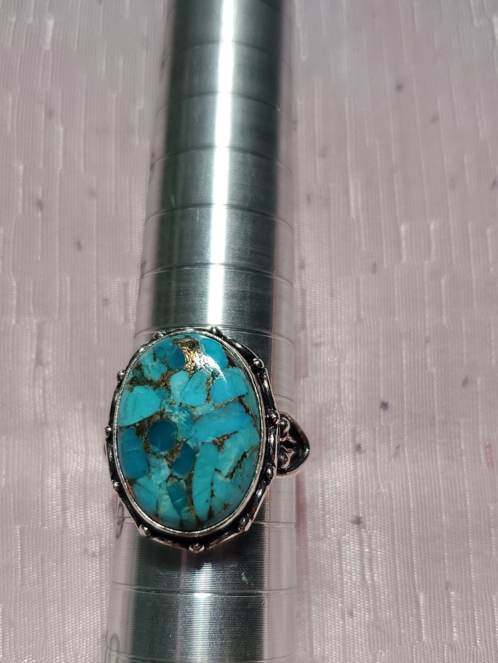Turquoise Inlay Oval Sterling-Style Ring - Blue 8 1/2